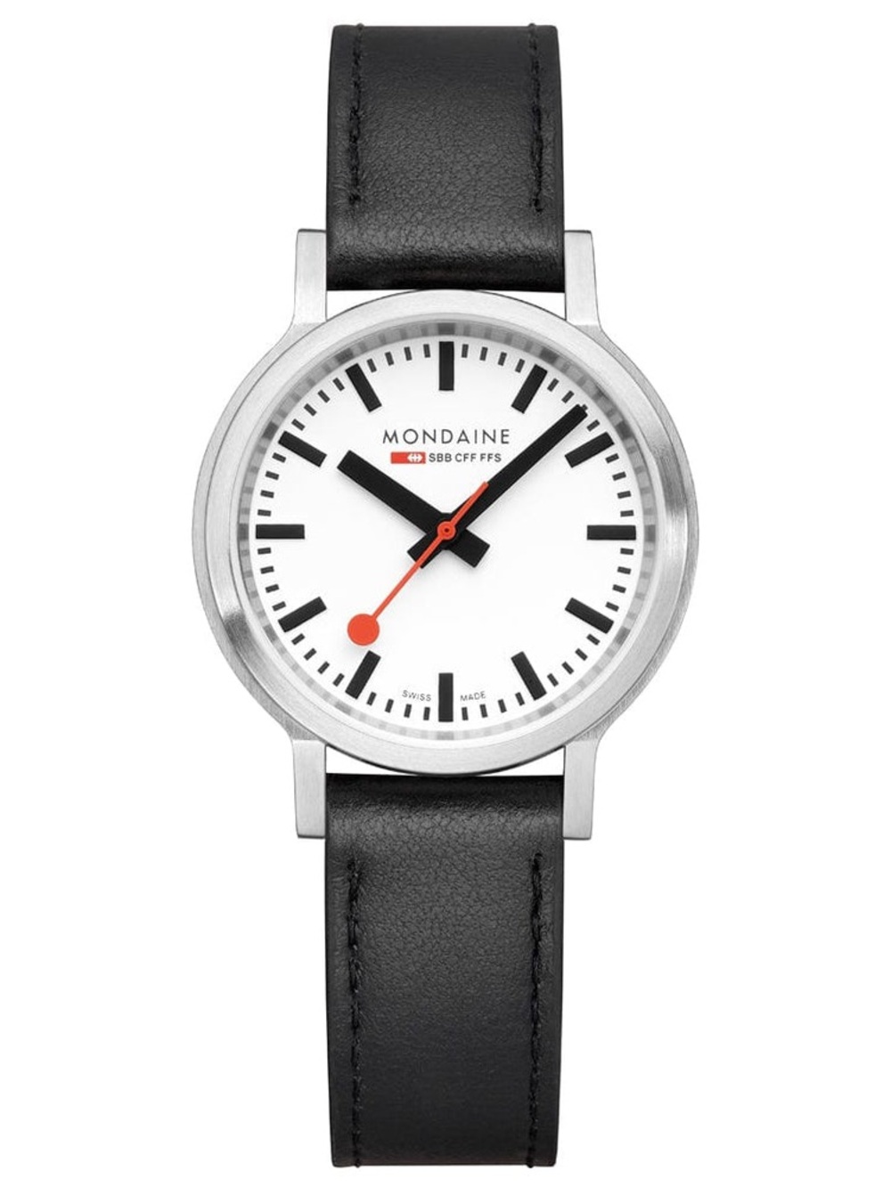 Mondaine Stop2go 75th anniversary black leather watch